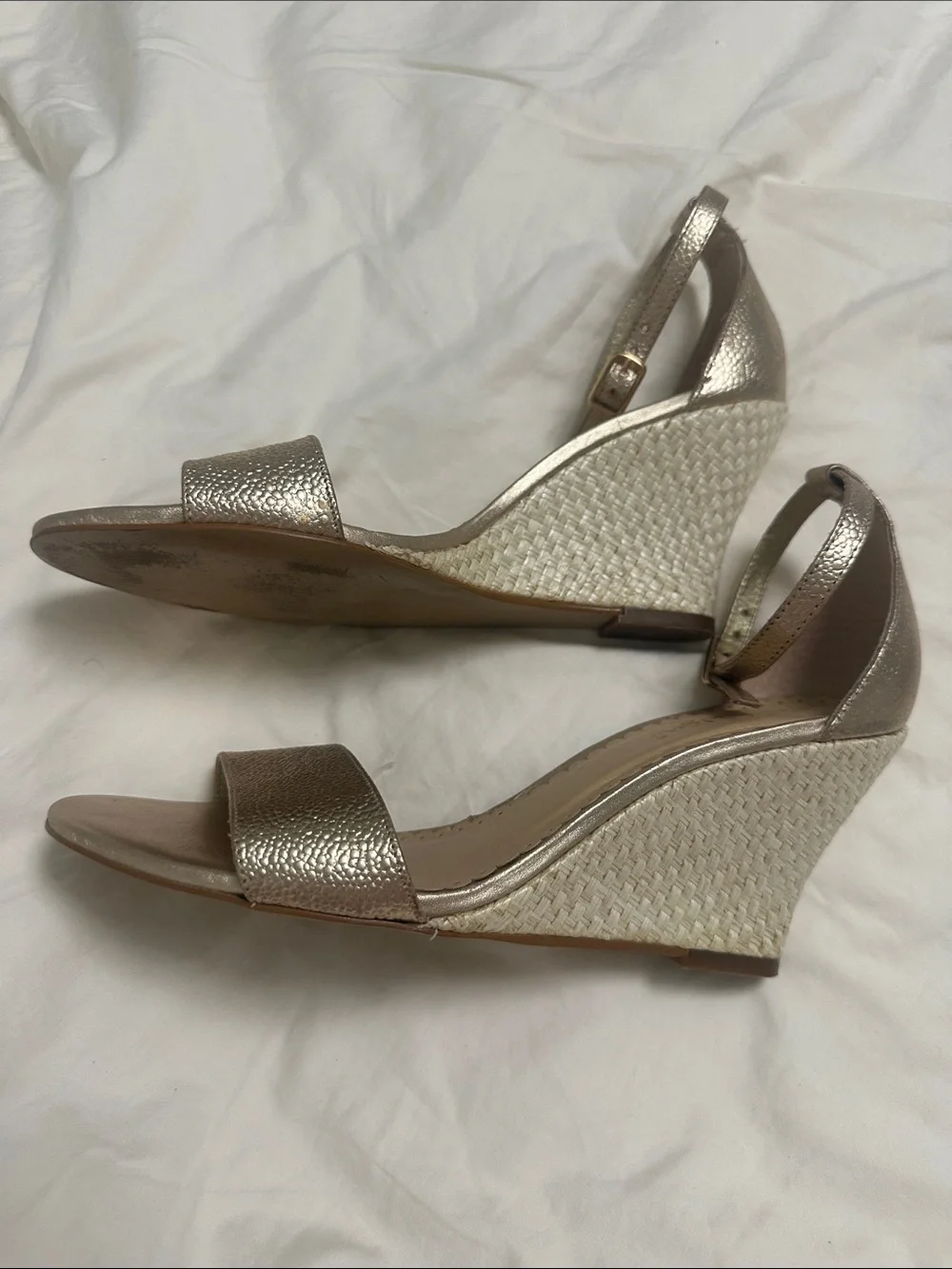Lilly Pulitzer Gold Metallic Ankle-Strap Wedge  8 1/2 M